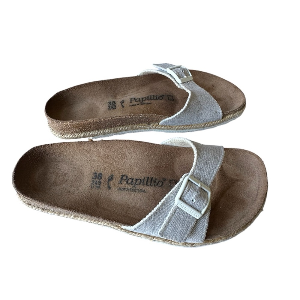 BIRKENSTOCKS PAPILLIO MADRID FABRIC SLIPPERS BEACH LIGHT GREY Size 38